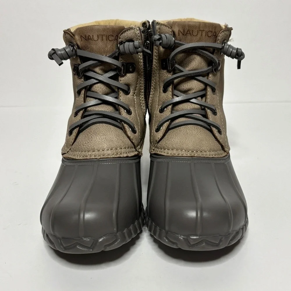 NWOT Nautica Women's Sea Ripple Duck Boots Tan‎ Gray Size 6 Lace Up Side Zip